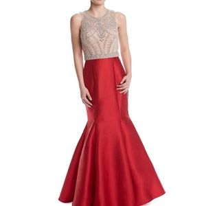 Xscape Womens Long Satin Trumpet Skirt w/ Bead top